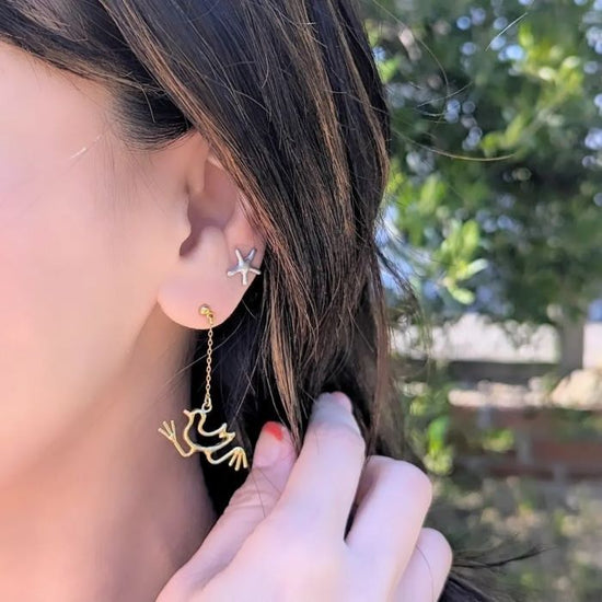 Cute bird motif of the southern island *Chibiharakuina* (Pierced earrings/Clip-on earrings made of brass)