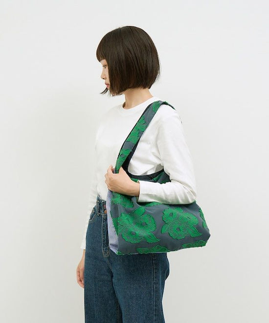 TWINS bag <M> [green flower × blue stripe].