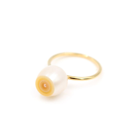 [One-of-a-kind] K18yg freshwater pearl annual ring white ring / 5e-8