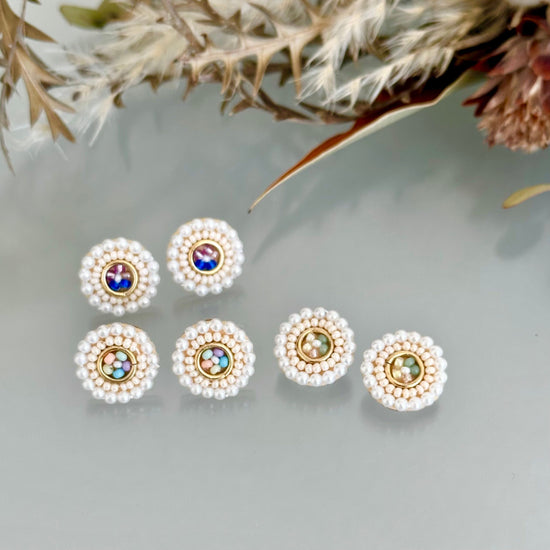 Circle Pierced earrings and Clip-on earrings with Bead Embroidery