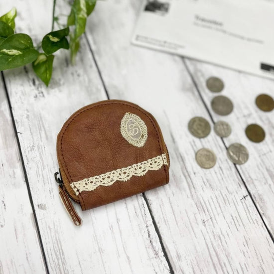 Synthetic leather applique lace coin purse, 2 colors