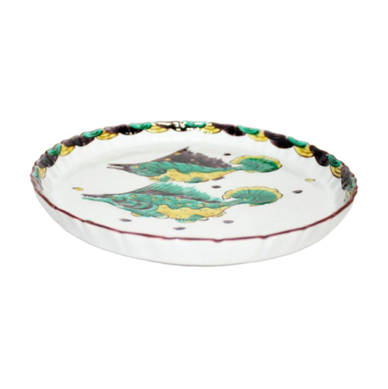 [Eisyou] (Lu) Eight-sided Dish with Design of Twin Fish