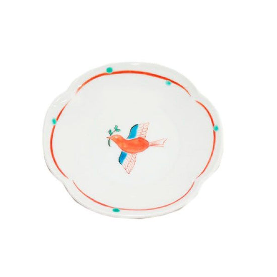 [Eisyou] Dish, 3.7" x 3.7", with bird design with added foliage