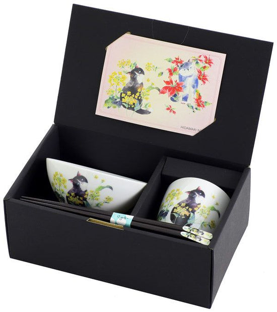 Hidamari Neko Rape Flower in a Bowl Teacup with Tenpou Chopsticks (23203)