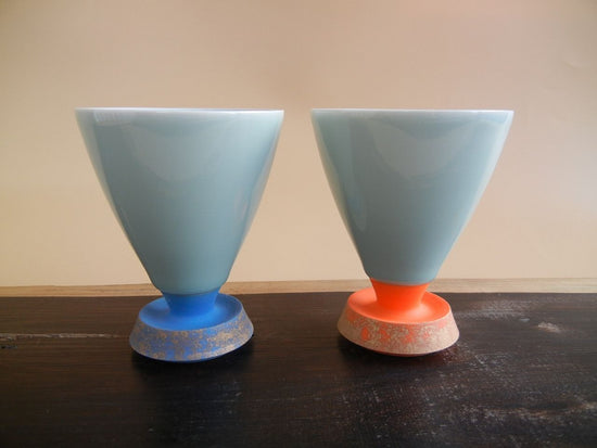 Kiyomizu ware, celadon glass, blue, orange