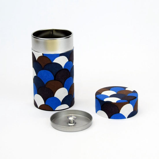 Kyoto Hand-dyed Washi, tea can (Blue sea wave)