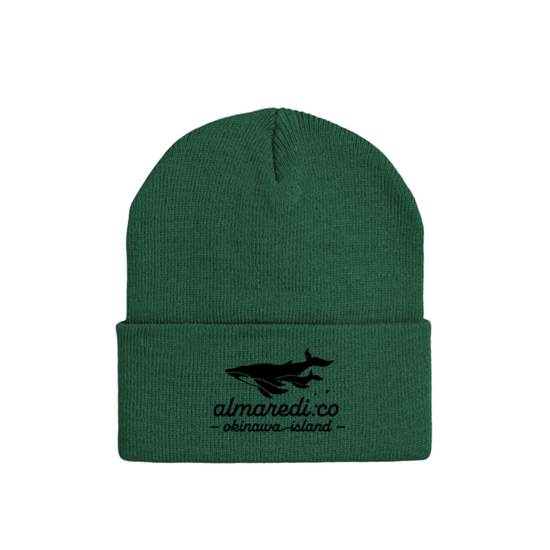 Cuff knit cap green "Humpback whale parent-child bond" type B