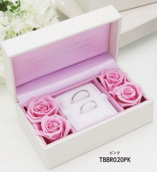 Bridal ring case with 4 preserved flower roses with engraved Eternal Love message, for both engagement and wedding. 3 pieces TBBR-020