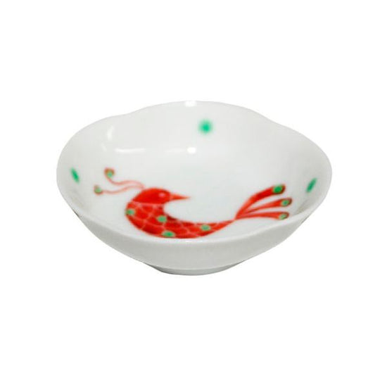 [Eisyou] Wooden gourd bean dish with red bird design