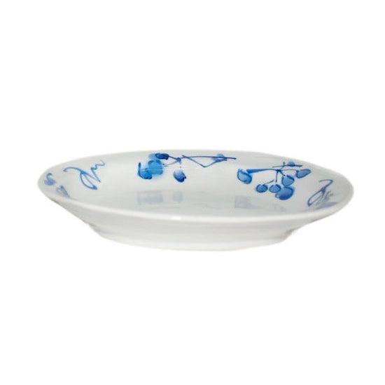 [Eisyou] Six-sided Oval Dish, Blue and White Design of Back to the Mountain