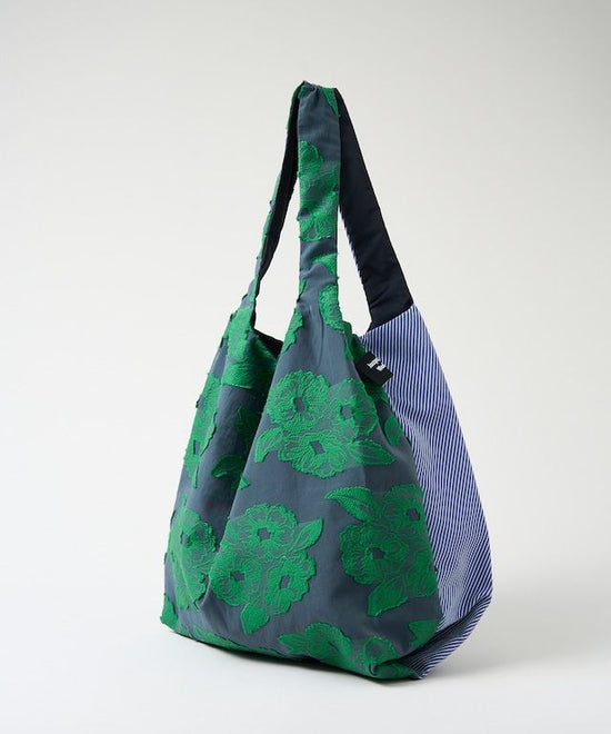 TWINS bag <L> [green flower × blue stripe].