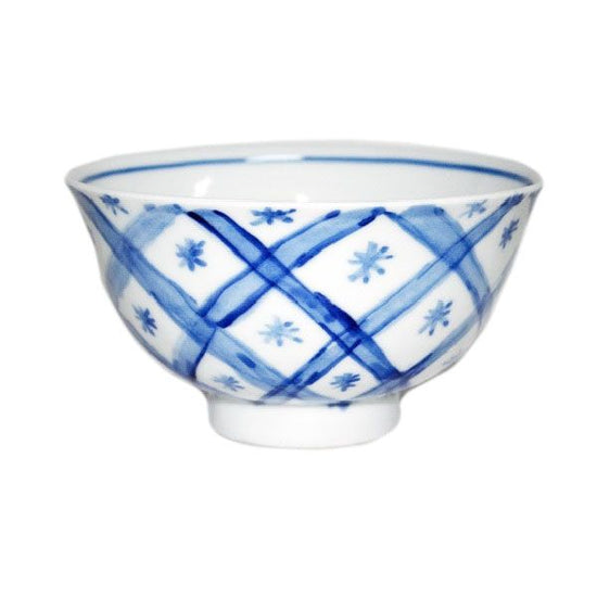 [Eisyou] (Lu) rice bowl with arrowhead design in underglaze blue