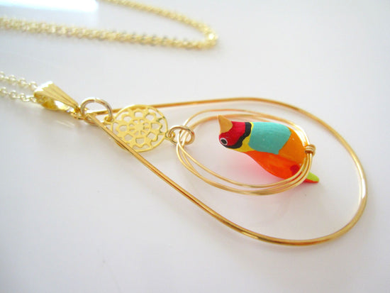 Tropical Bird Pendant with One Ring Rider