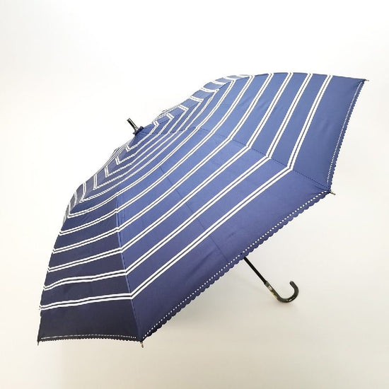 Short Wide Umbrella Heat-Shielding & Fully Shading Striped Border & Hem Heat-cut Sunshade Umbrella Black Lining Coated