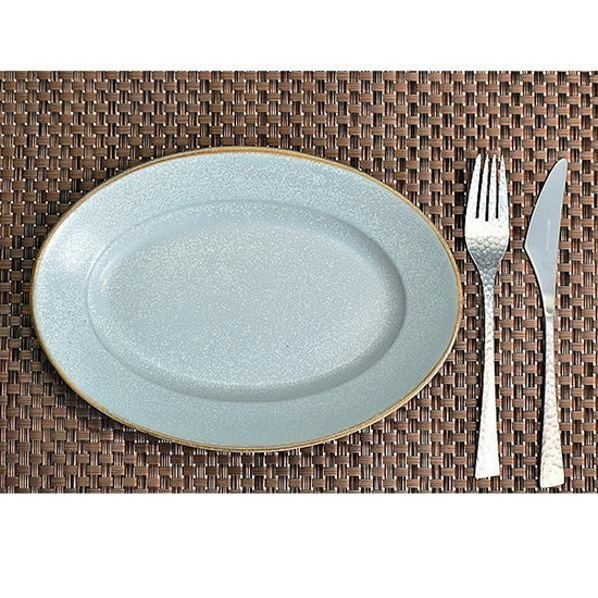 Soda 10" oval, blue, Western tableware, oval dish, shaped plate, made in Japan, Minoyaki, stylish.