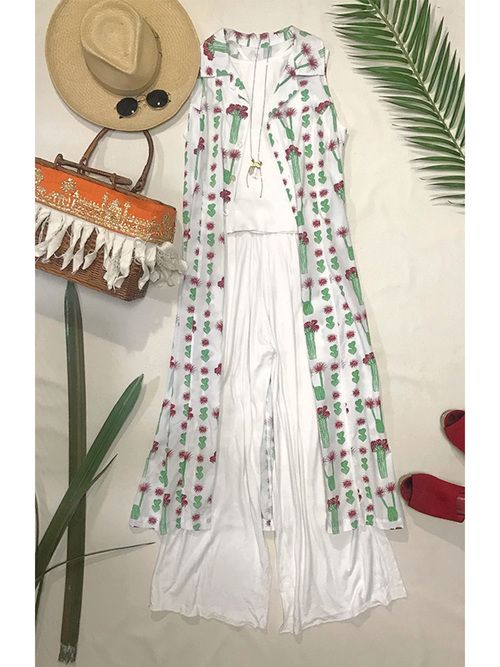 Cactus Print Long Shirt Dress