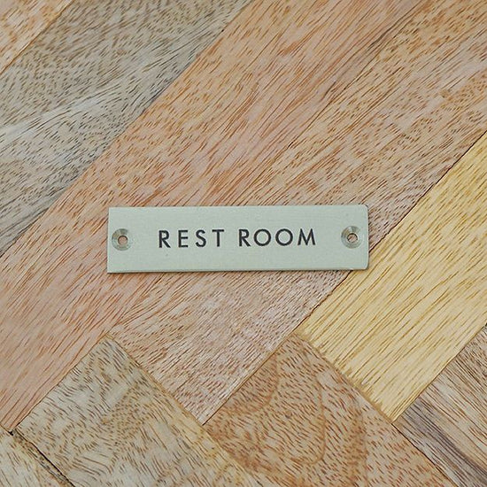 63955 [POSH MADE] sign plate REST ROOM antique gold