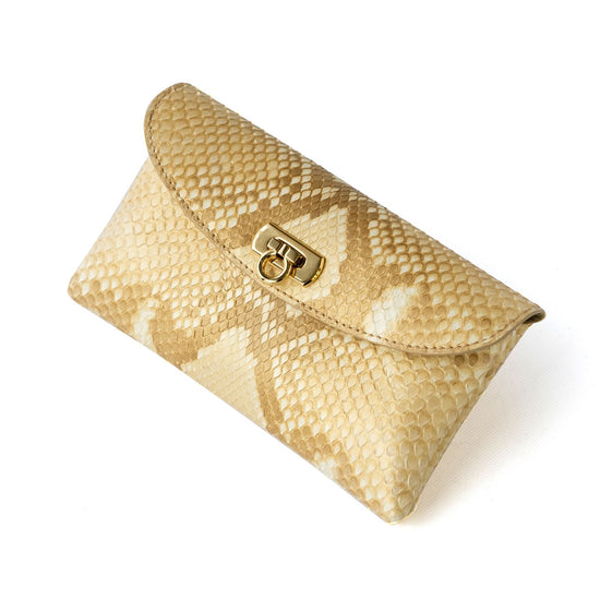 Flap wallet fleur long python / pearl gold