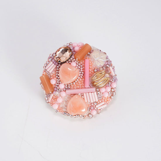 Monochrome brooch 3 bead embroidery Pink collage