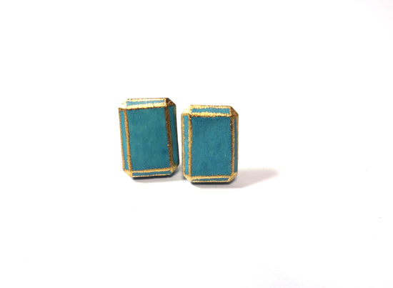 Jewel Cut Pierced Earrings / Clip-on Earrings Square Turquoise Color