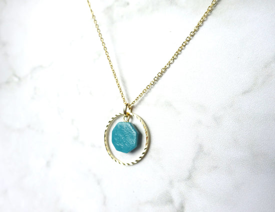 ceramic and gold ring necklace (turquoise)