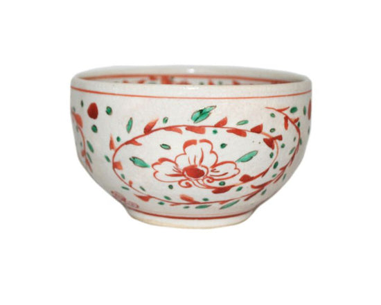 [Eisyou] 5" bowl, red glaze with floral motifs