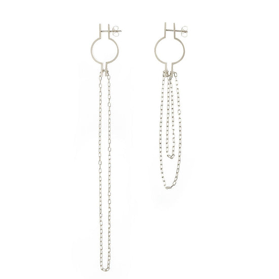 SV long pierced earrings / Lock Chain