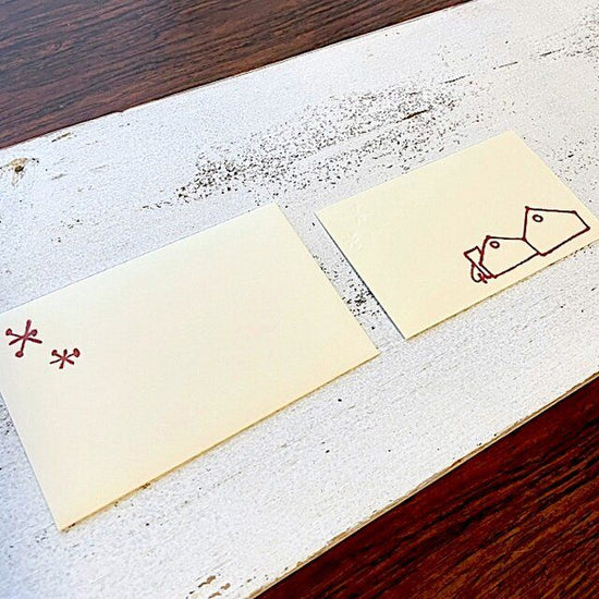 Set of 2 hand-printed letterpress brick house mini message cards