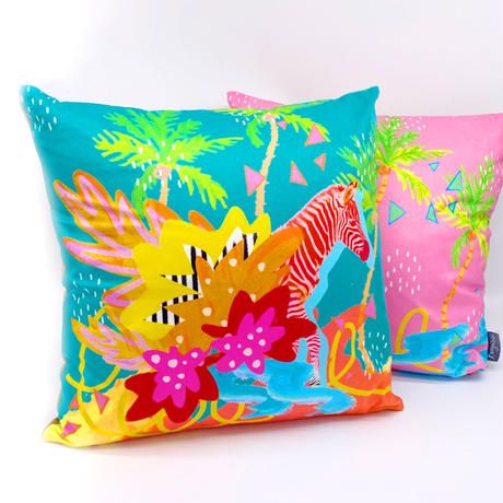 Explorer Cushion Covers, Set of 2 - Baby Zebra & Pink Palm