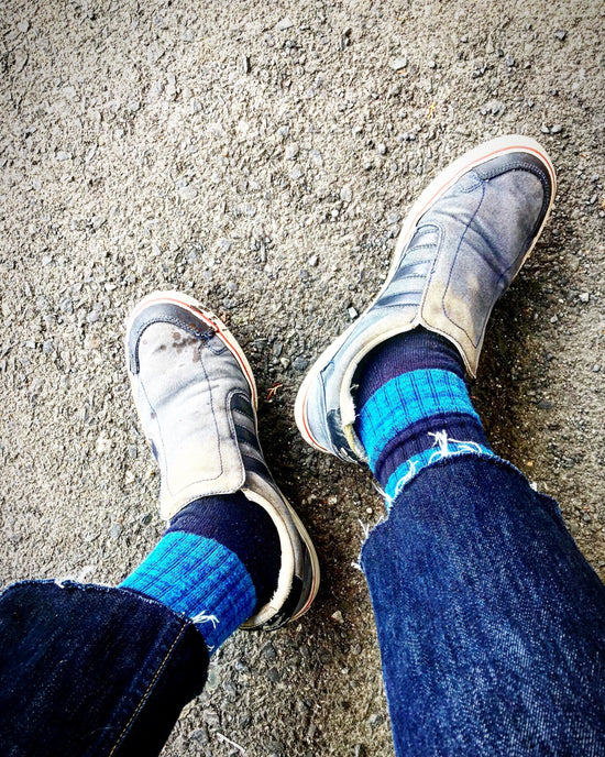 "Mix Border -blue-" Socks