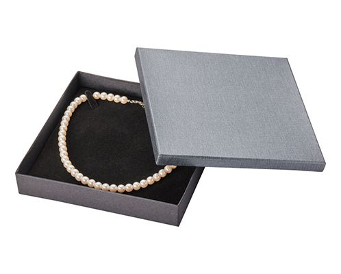 Pearl Necklace Case Mifuta Type Paper Box with Mount Embossed Paper Gray 10pcs AR-N248