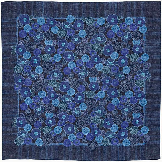 Digital indigo Furoshiki - Camellia all over