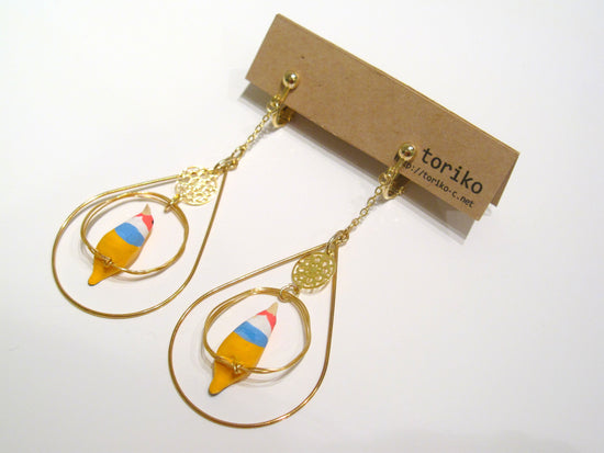 Pierced earrings and clip-on earrings with Tropical Bird (Yellow) Encircling Accessory