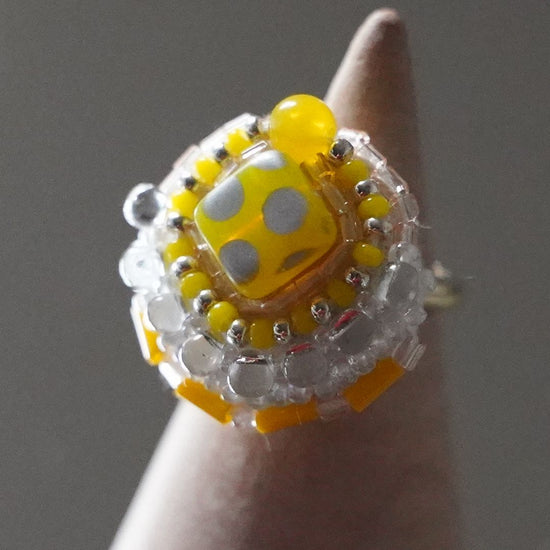 Also for scarf clasp! Chatty ring 131 free size bead embroidery ring vitamin color large ring