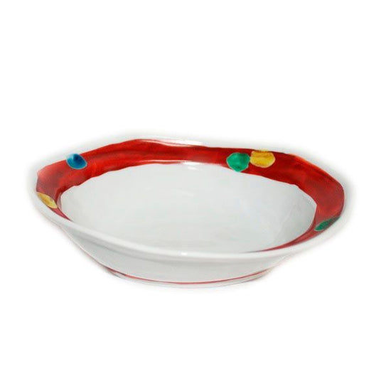 [Eisyou] Six-sided oval bowl with red rolled polka-dot design