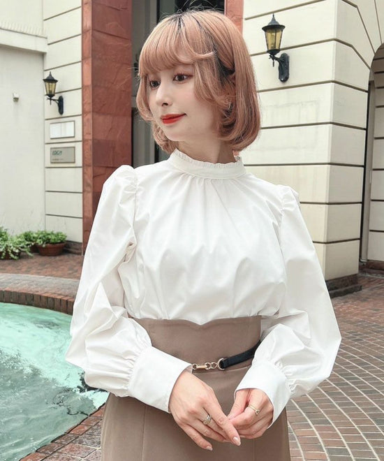 Ruffle Stand Collar Pullover Blouse / an another angelus [51BF02j005].