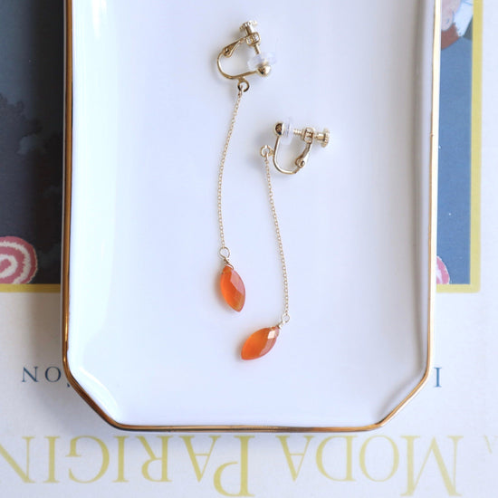 Carnelian marquise cut long earring