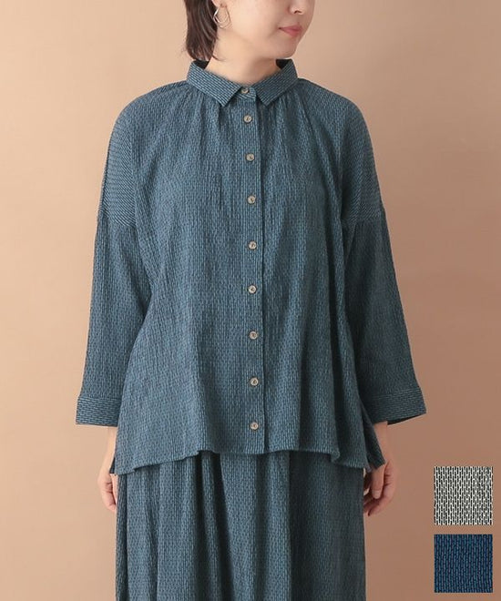 shima-shima Dobby Cotton Gathered Blouse 24W401