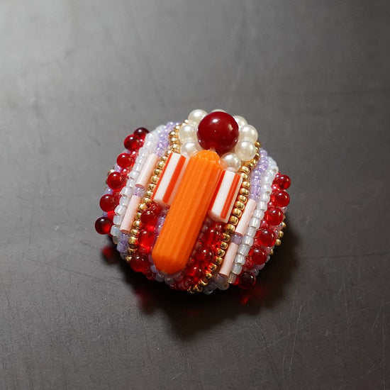 Very light talking brooch 38 beaded embroidery brooch red orange purple