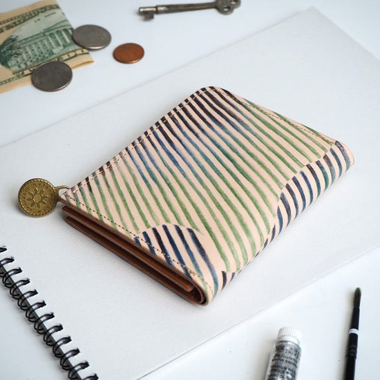 L-Shaped Zipper Wallet in Aurora Stripe All Leather for Ladies and Men