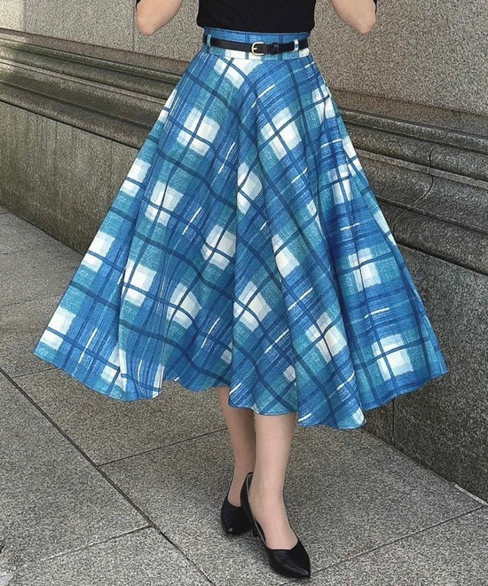 Color Paint Checked Flared Skirt / an3 Limited