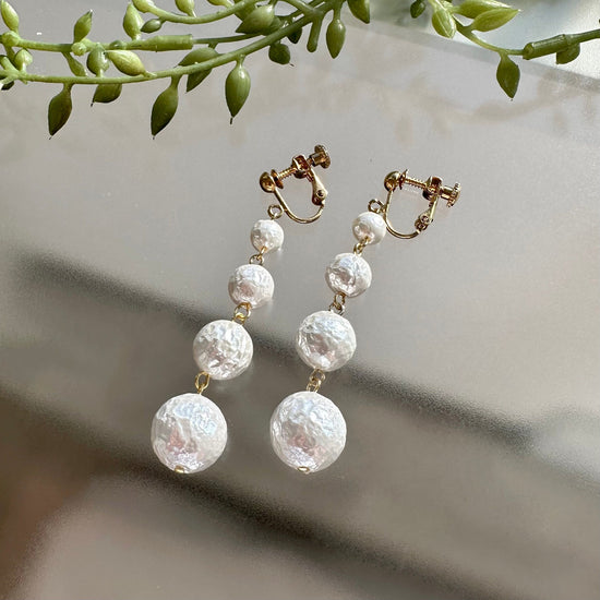 Long Pierced earrings and Clip-on earrings with Shrink Pearls