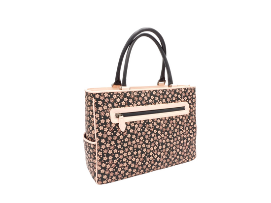 Large Tote Black/Pink Cherry Blossom Pattern