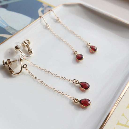 Garnet charm long pierce/earring (January birthstone)