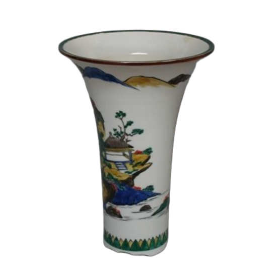 [Eisyou] Orchid bowl with Kutani landscape design in blue handles