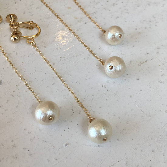 Cotton pearl american pierce/long earring