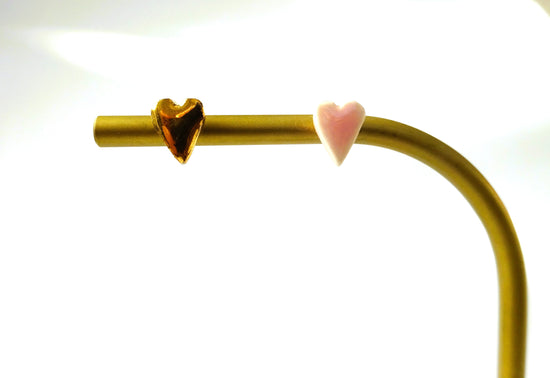 kotsubu ceramic pierced earrings (heart, pink + gold)