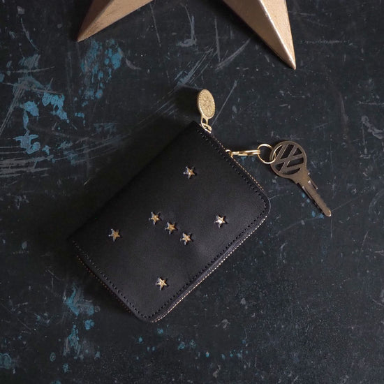 Key Wallet [ Mini Wallet + Key Case ](ORION Black) Cowhide Compact Star