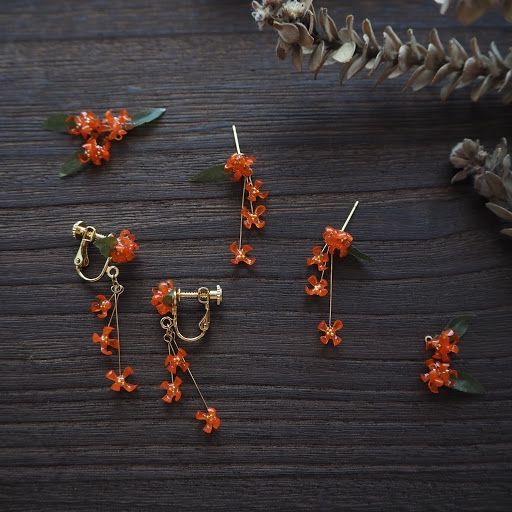 Japanese paper Kinmokusei Pierced earrings/Clip-on earrings