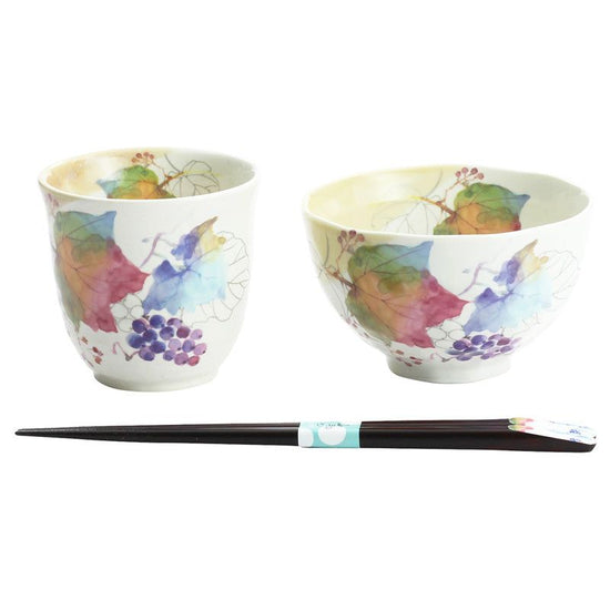 Hanatsumi Rice Bowl / Teacup Grape with Tenpou Chopsticks (04271)